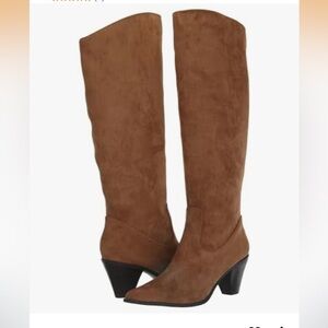 Anne Klein womens Wei brown faux suede mid calf boot, size 9